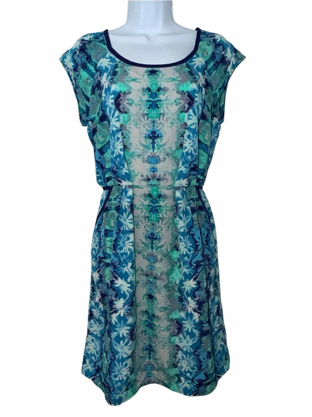 Mossimo Supply Co. Blue-Green Printed Scoop Neck Midi Dress